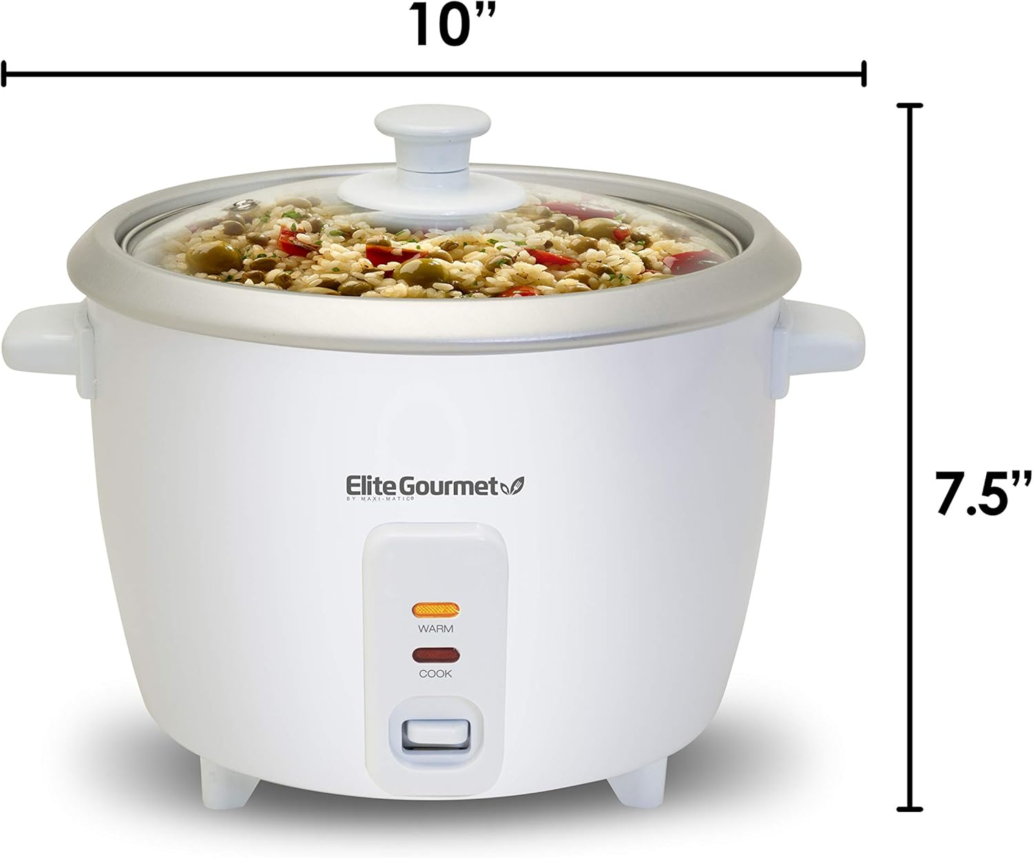 Elite Gourmet ERC-003 Electric Rice Cooker with Automatic Keep Warm Makes Soups, Stews, Grains, Hot Cereals, White, 6 Cups Cooked (3 Cups Uncooked)