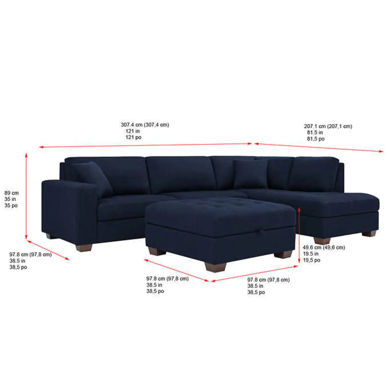 Thomasville Tisdale Fabric Sectional with Storage Ottoman