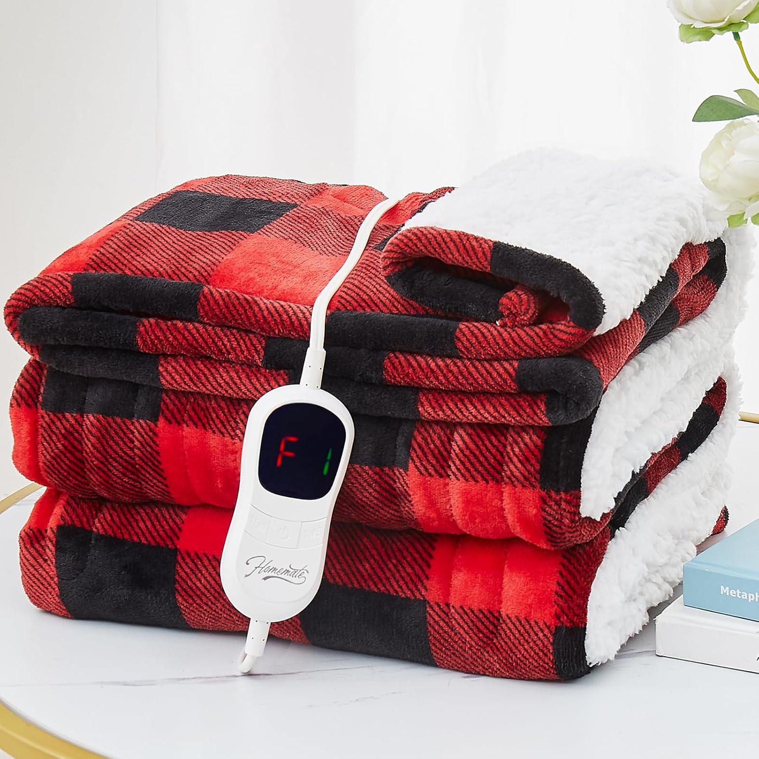 Homemate Electric Blanket Heated Throw - 50“x60“ Ultra Soft Cozy Flannel Heating Blanket with 10 Fast Heat Levels 8 Hours Auto Off Over-Heated Protection ETL Certification Keep Warm in Home Office