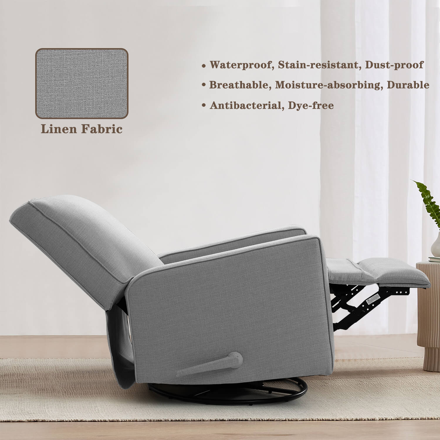 Manual Recliner Nursery Glider & Swivel Rocking Recliner Chair, Fabric