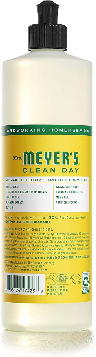 MRS. MEYER'S CLEAN DAY Liquid Dish Soap, Biodegradable Formula, Basil, 16 fl. oz - Pack of 3