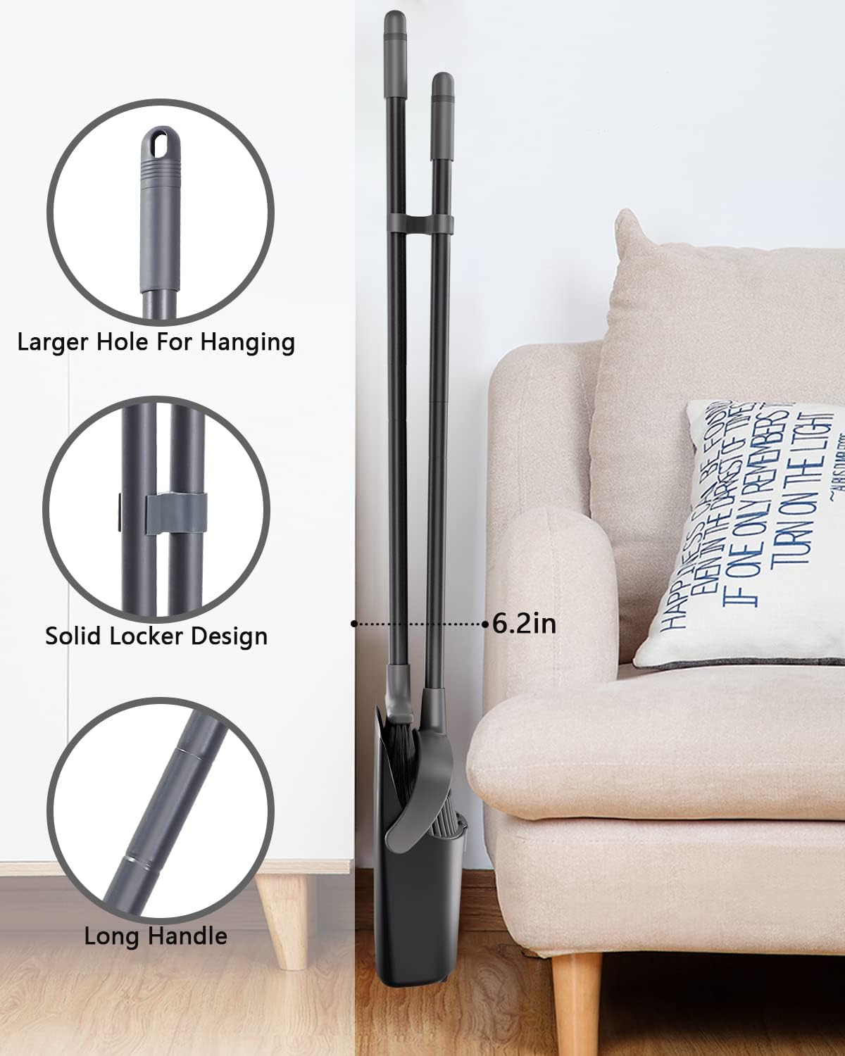 Broom and Dustpan, Broom and Dustpan Set for Home, Long Handle Broom with Dustpan, Broom and Dustpan Combo for Office Home Kitchen Lobby Floor Use Dustpan and Broom Set