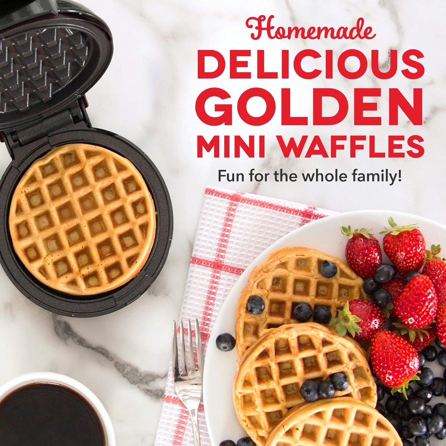 DASH Mini Waffle Maker - 4” Waffle Mold, Nonstick Waffle Iron with Quick Heat-Up, PTFE Nonstick Surface - Perfect Mini Waffle Maker for Kids and Families, Just Add Batter (Aqua)