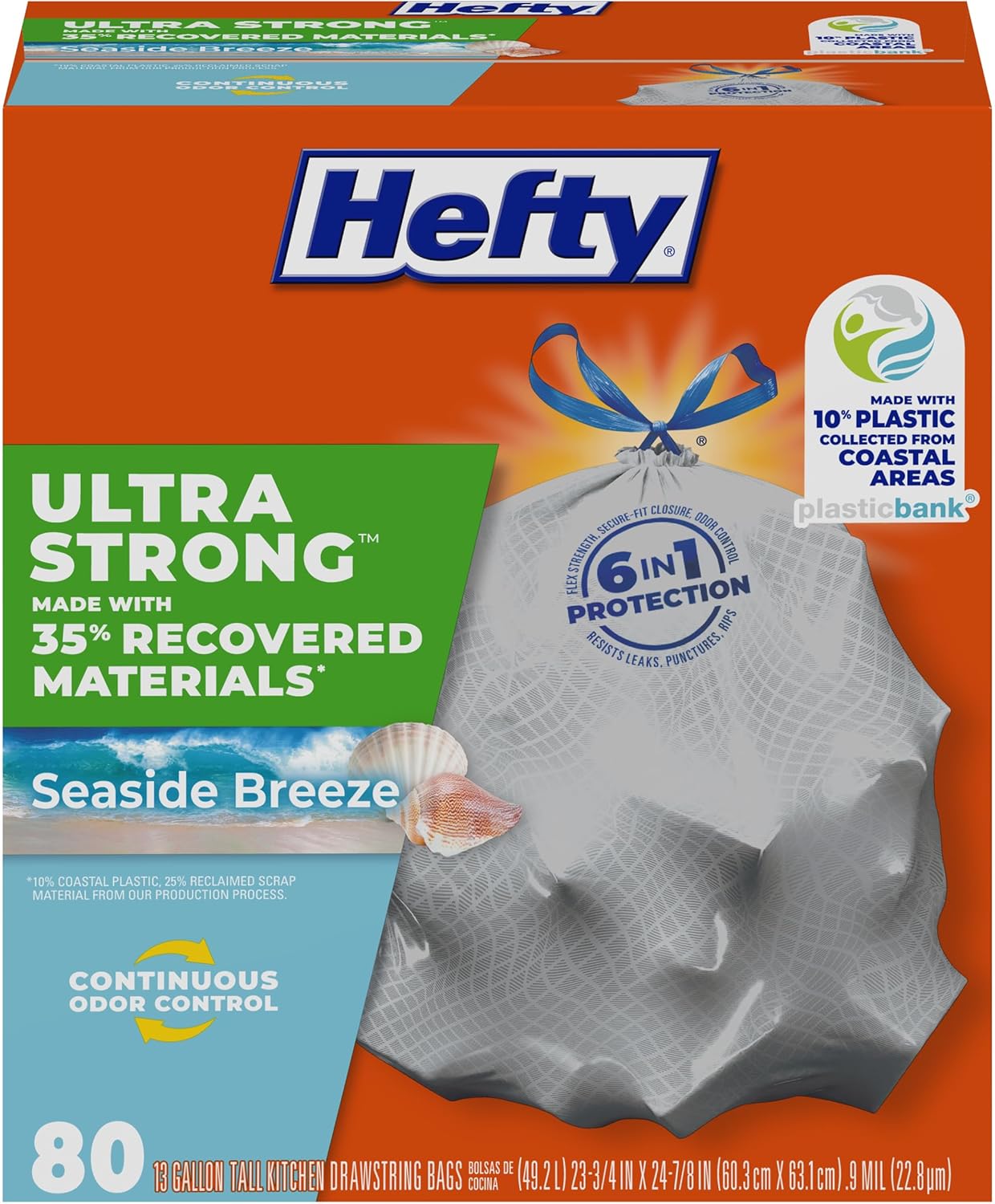 Hefty Ultra Strong Tall Kitchen Trash Bags, Lavender & Sweet Vanilla Scent, 13 Gallon, 80 Count