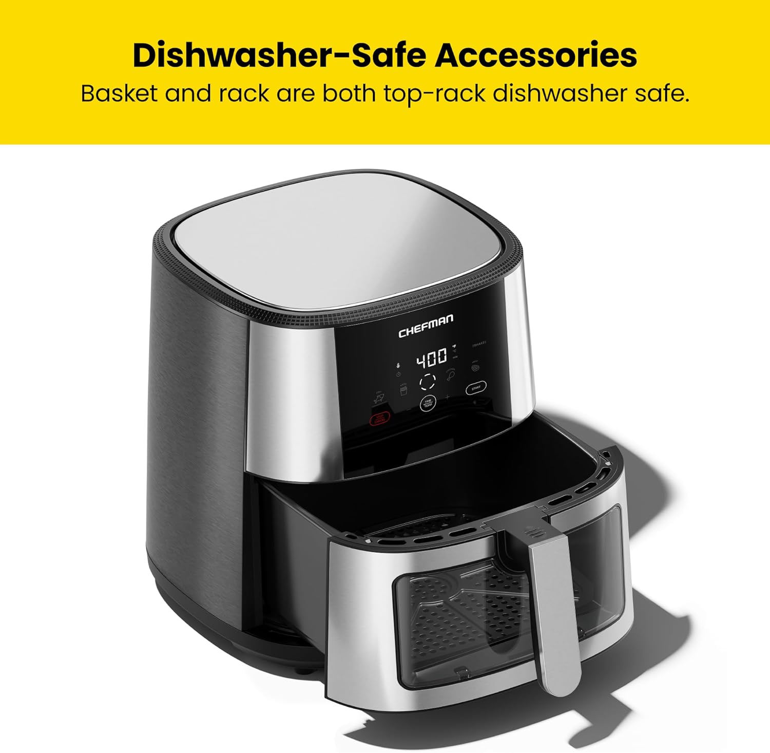 Chefman TurboFry® Touch Air Fryer, XL 8-Qt Family Size, One-Touch Digital Control Presets, French Fries, Chicken, Meat, Fish, Nonstick Dishwasher-Safe Parts, Automatic Shutoff, Stainless Steel