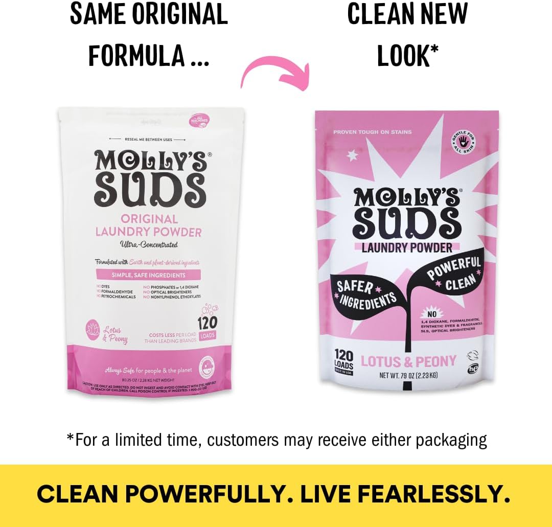 Molly's Suds Original Laundry Detergent Powder | Natural Laundry Detergent Powder for Sensitive Skin | Earth-Derived Ingredients, Stain Fighting | 120 Loads (Unscented)