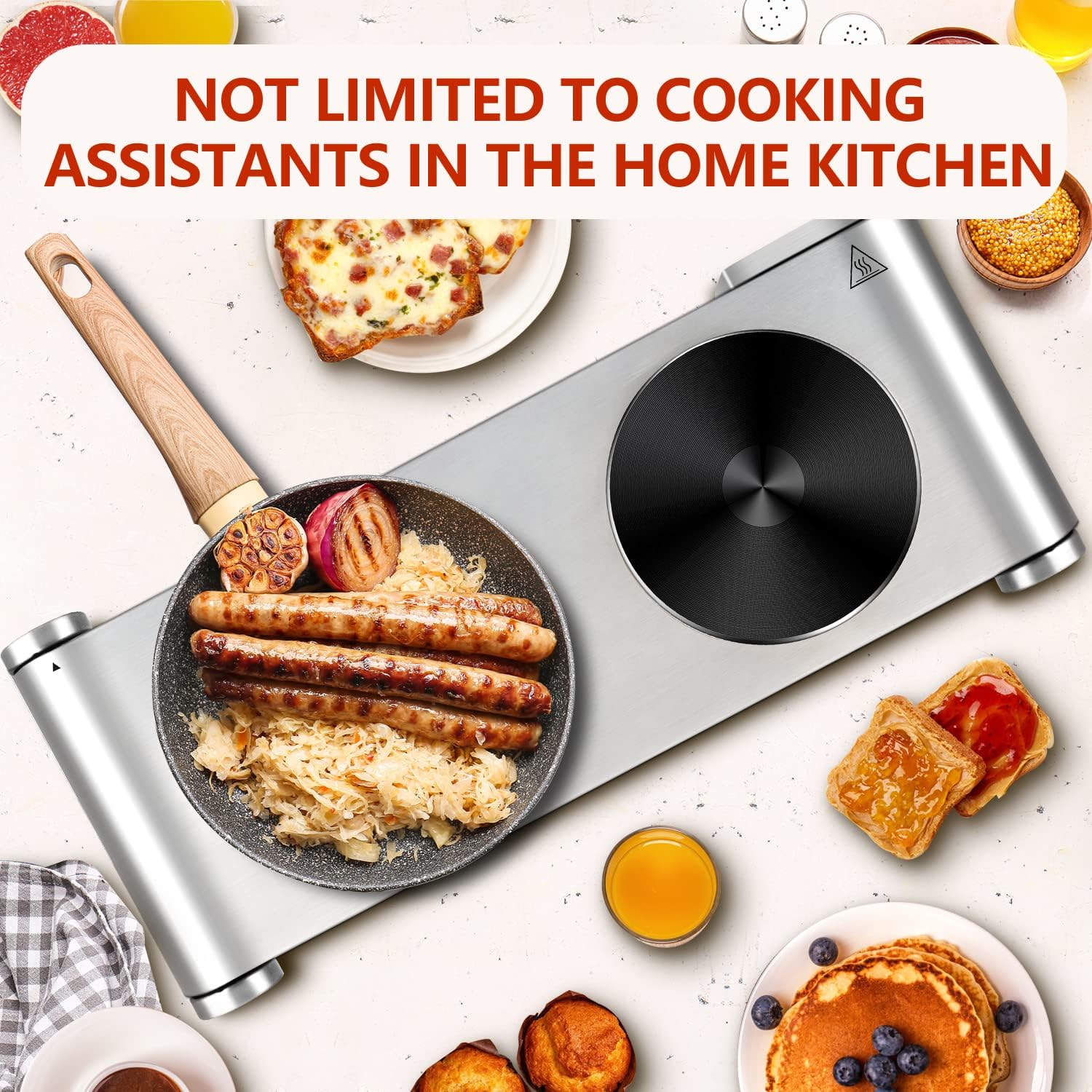 CUSIMAX 1800W Ceramic Electric Hot Plate for Cooking, Dual Control Infrared Cooktop, Double Burner, Portable Countertop Burner, Glass Plate Electric Cooktop, Silver, Stainless Steel-Upgraded Version