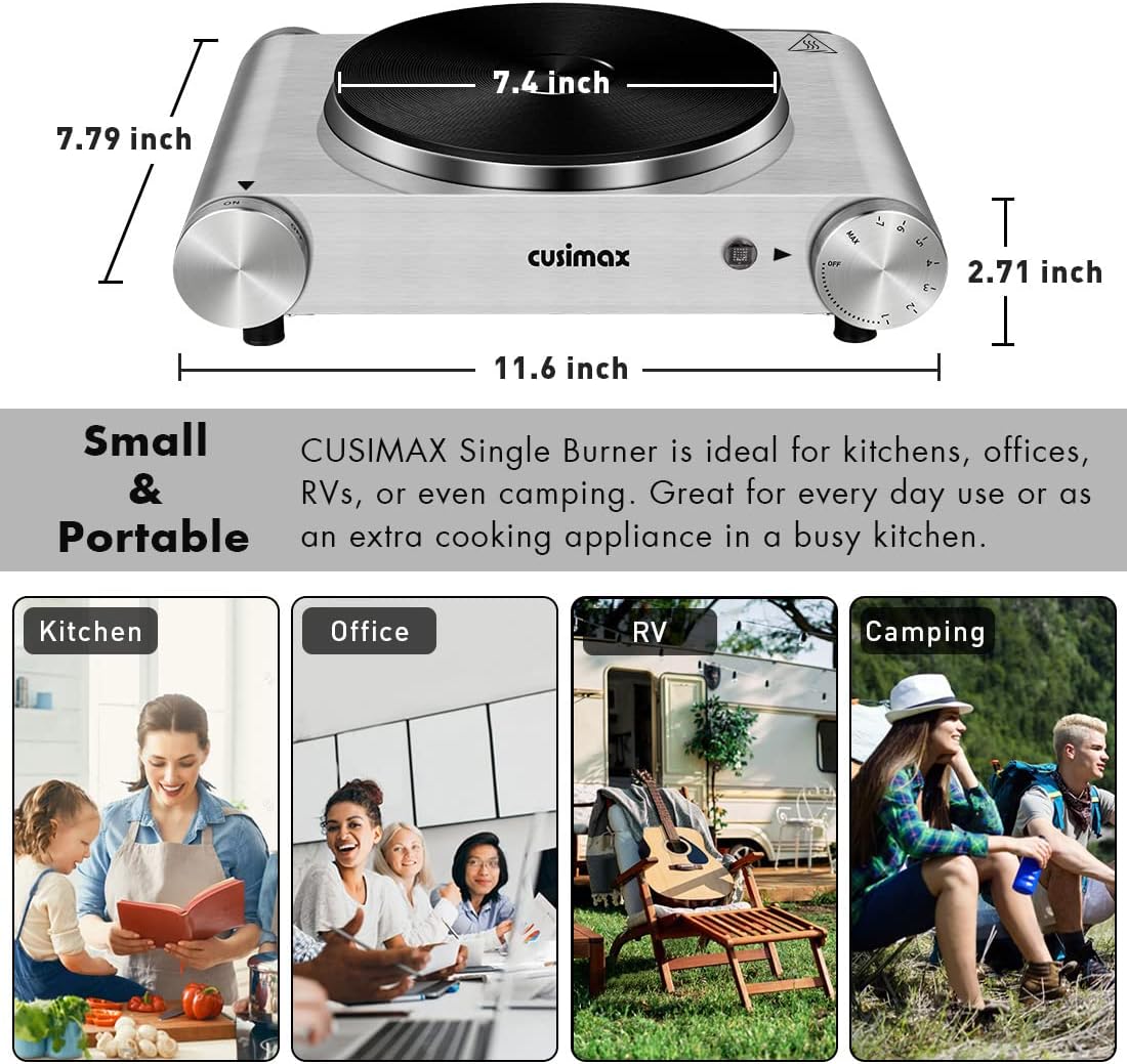 CUSIMAX 1800W Ceramic Electric Hot Plate for Cooking, Dual Control Infrared Cooktop, Double Burner, Portable Countertop Burner, Glass Plate Electric Cooktop, Silver, Stainless Steel-Upgraded Version
