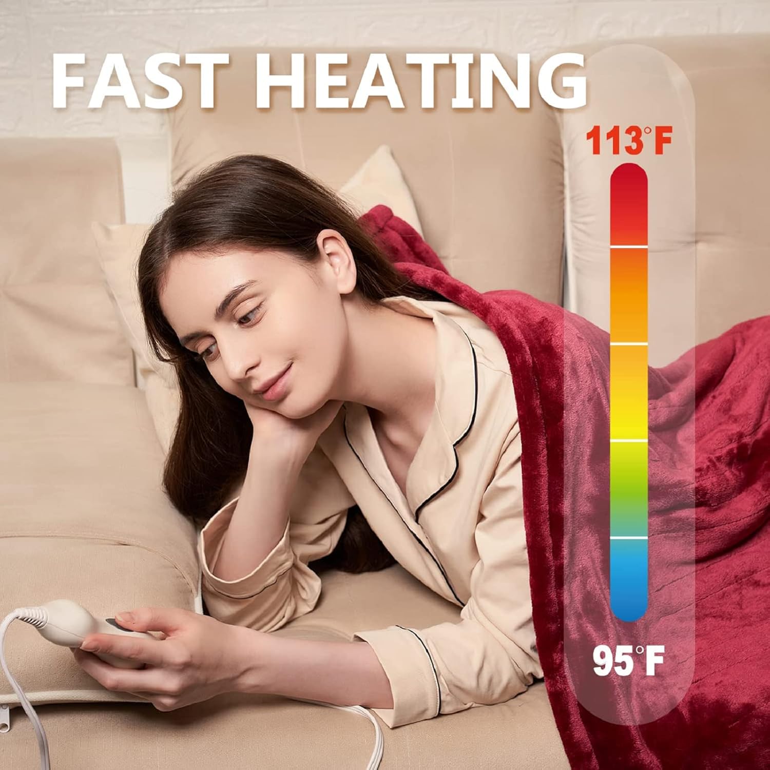 Tefici Electric Heated Blanket Throw, Super Cozy Soft 2-Layer Flannel 50