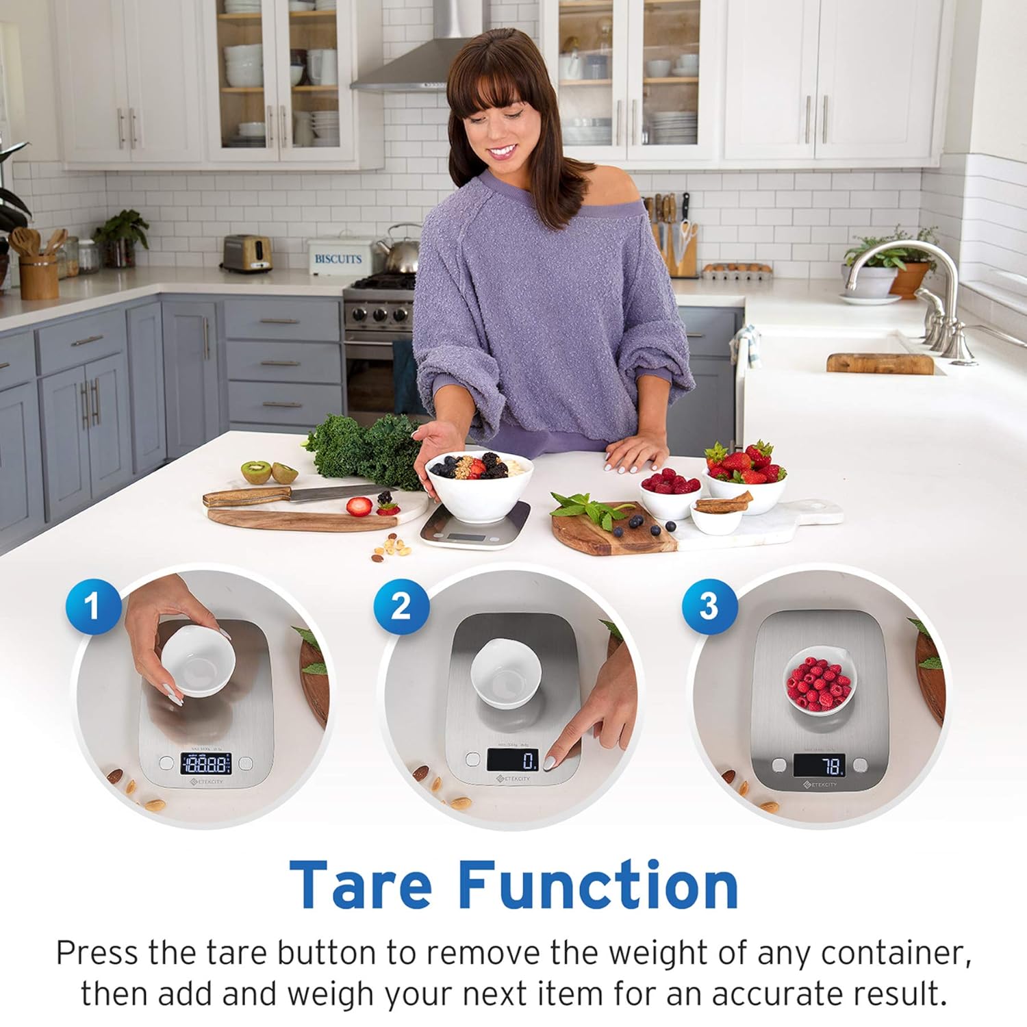 Etekcity Food Kitchen Scale, Digital Grams and Ounces for Weight Loss, Baking, Cooking, Keto and Meal Prep, LCD Display, Medium, 304 Stainless Steel