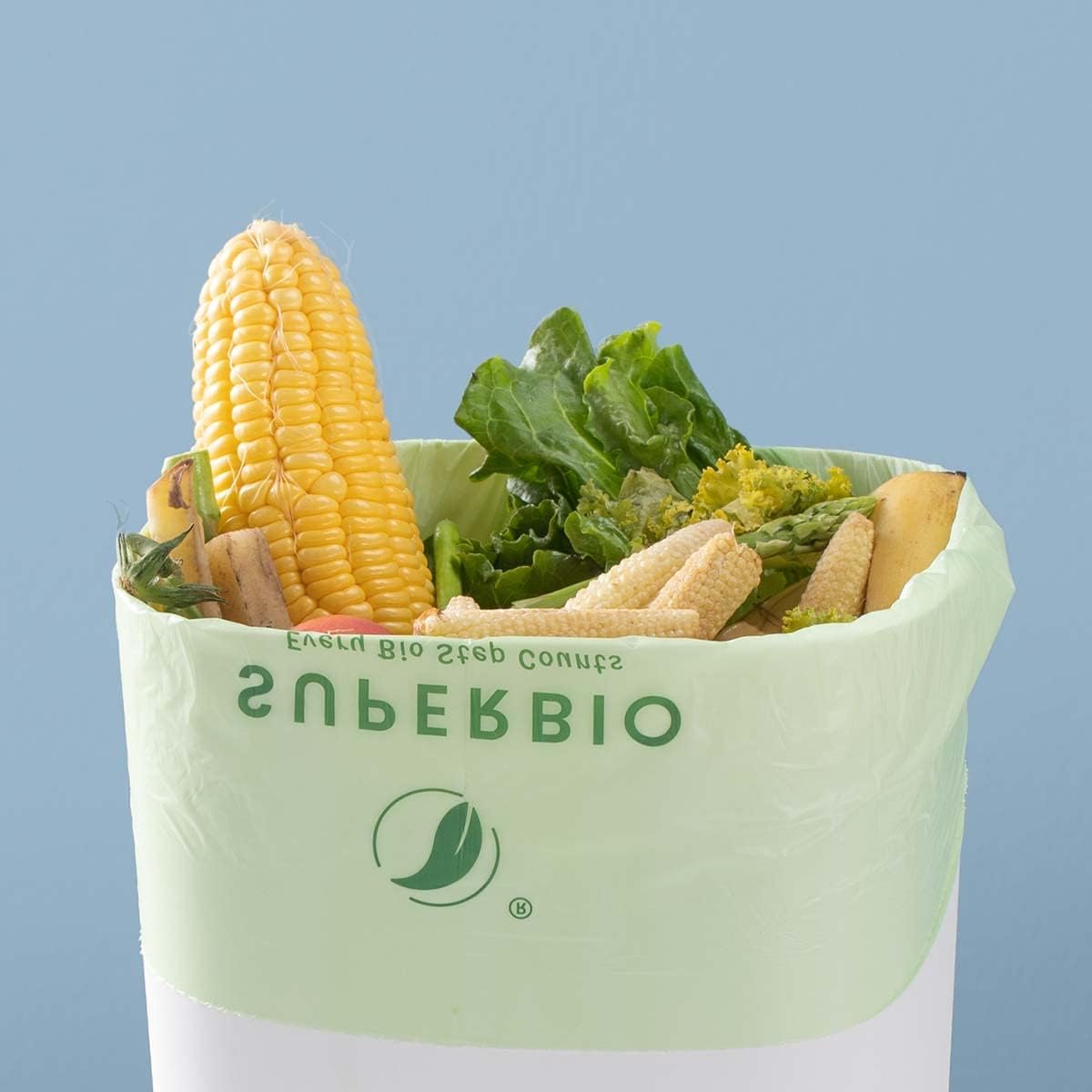 SUPERBIO 1.6 Gallon Handle Tie Compostable Food Scrap Bags For Counter Top Compost Bin, Small Compost Bags, 50 Count, 6 Liter, BPI & OK compost INDUSTRIAL Certified