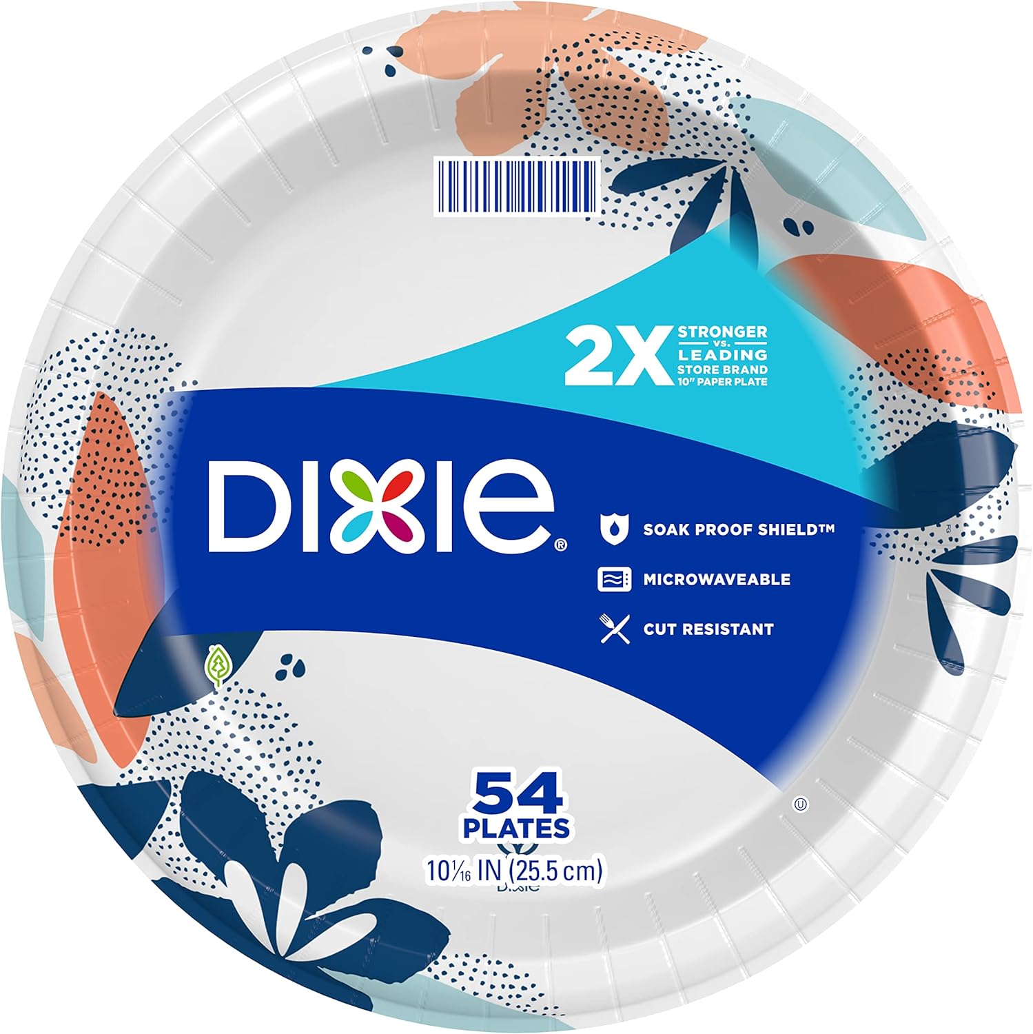 Dixie Large Paper Plates, 10 Inch, 54 Count, 2X Stronger*, Microwave-Safe, Soak-Proof, Cut Resistant, Disposable Plates For Everyday Breakfast, Lunch, & Dinner Meals