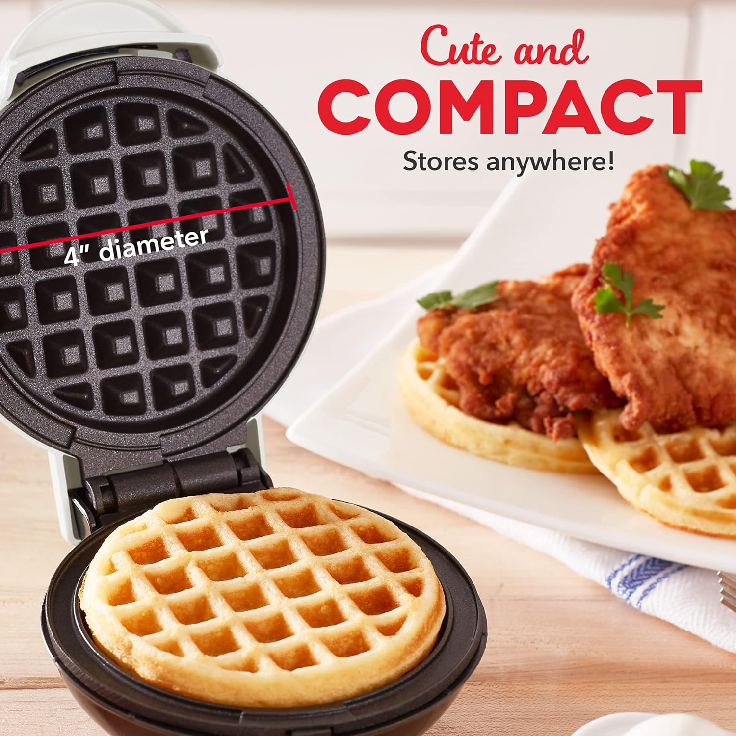 DASH Mini Waffle Maker - 4” Waffle Mold, Nonstick Waffle Iron with Quick Heat-Up, PTFE Nonstick Surface - Perfect Mini Waffle Maker for Kids and Families, Just Add Batter (Aqua)