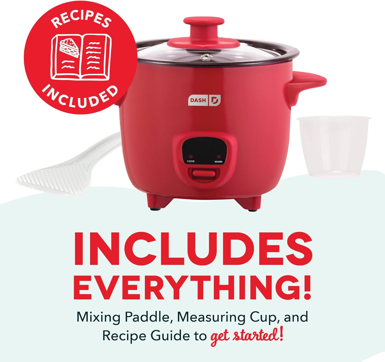 DASH Mini Rice Cooker Steamer with Removable Nonstick Pot, Keep Warm Function & Recipe Guide, .5 Quart, for Soups, Stews, Grains & Oatmeal - Aqua