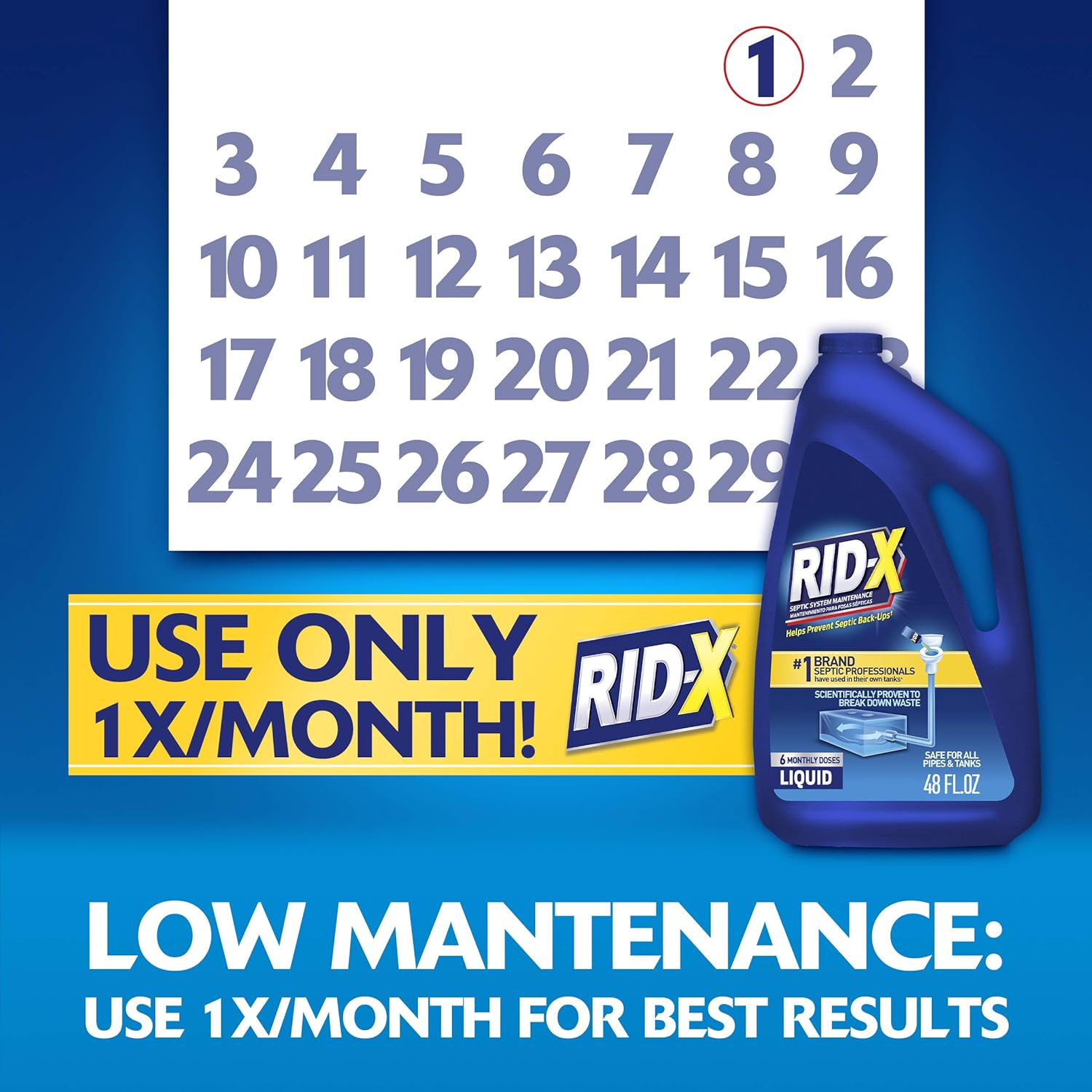 RID-X Septic Treatment, Septic Tank Treatment, 6 Month Supply Of Liquid, 48 oz