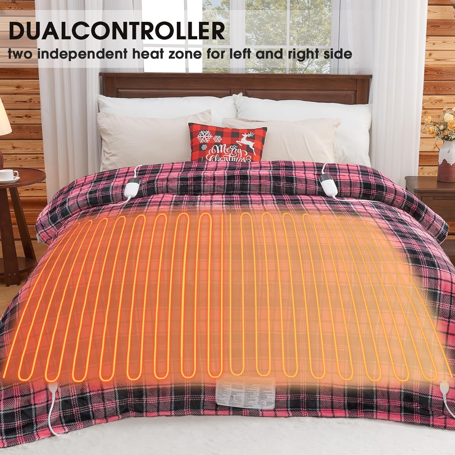 Heated Blanket Electric Throw, 50X60, Heating Throw with 10 Heating Levels/8 Hours Auto Off, Navy Blue Plaid Checkered Sherpa Blanket Warmer for Adults, Washable Blanket Gift for Couch Bed Office, ETL