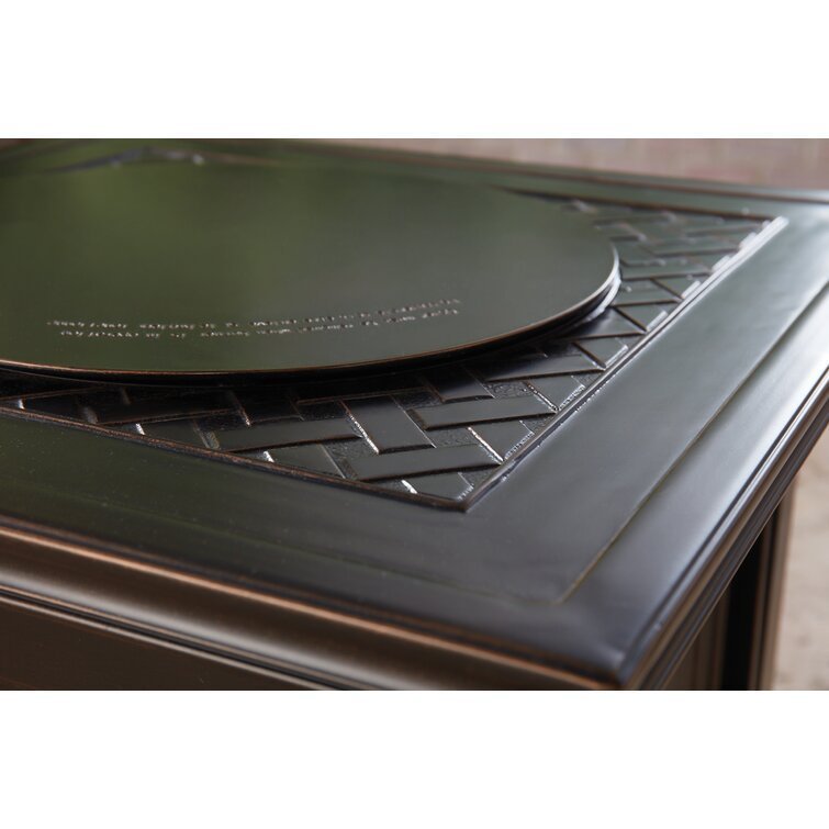 3-Piece Steel Patio Fire pit Conversation Set with Sahara Sand Cushions and 26 in. Square Fire pit Side Table