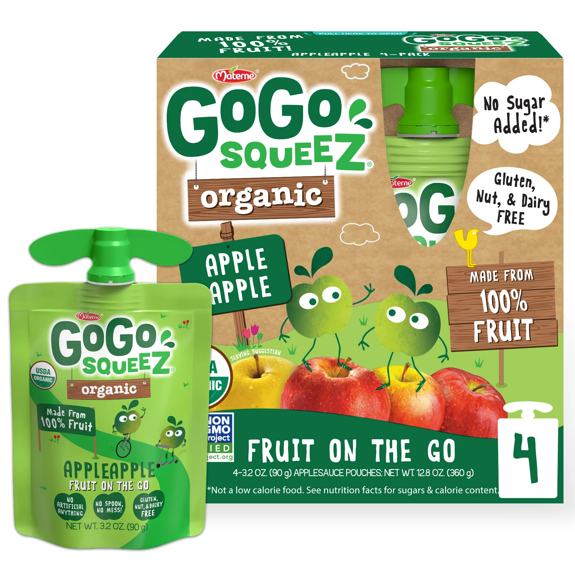 GoGo Squeez Applesauce, Apple Apple, 4 Pack, 12.8oz | Pack of 12