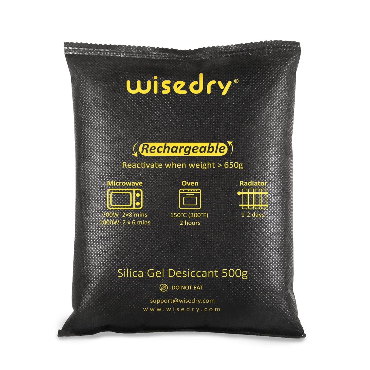 wisedry 2 x 500 Gram [2.2 lbs] Rechargeable Silica Gel Car Dehumidifier, Microwave Fast Reactivated Desiccant Packets Large for Gun Safe Closet Basement Garage Storage Moisture Absorbers Bag Reusable