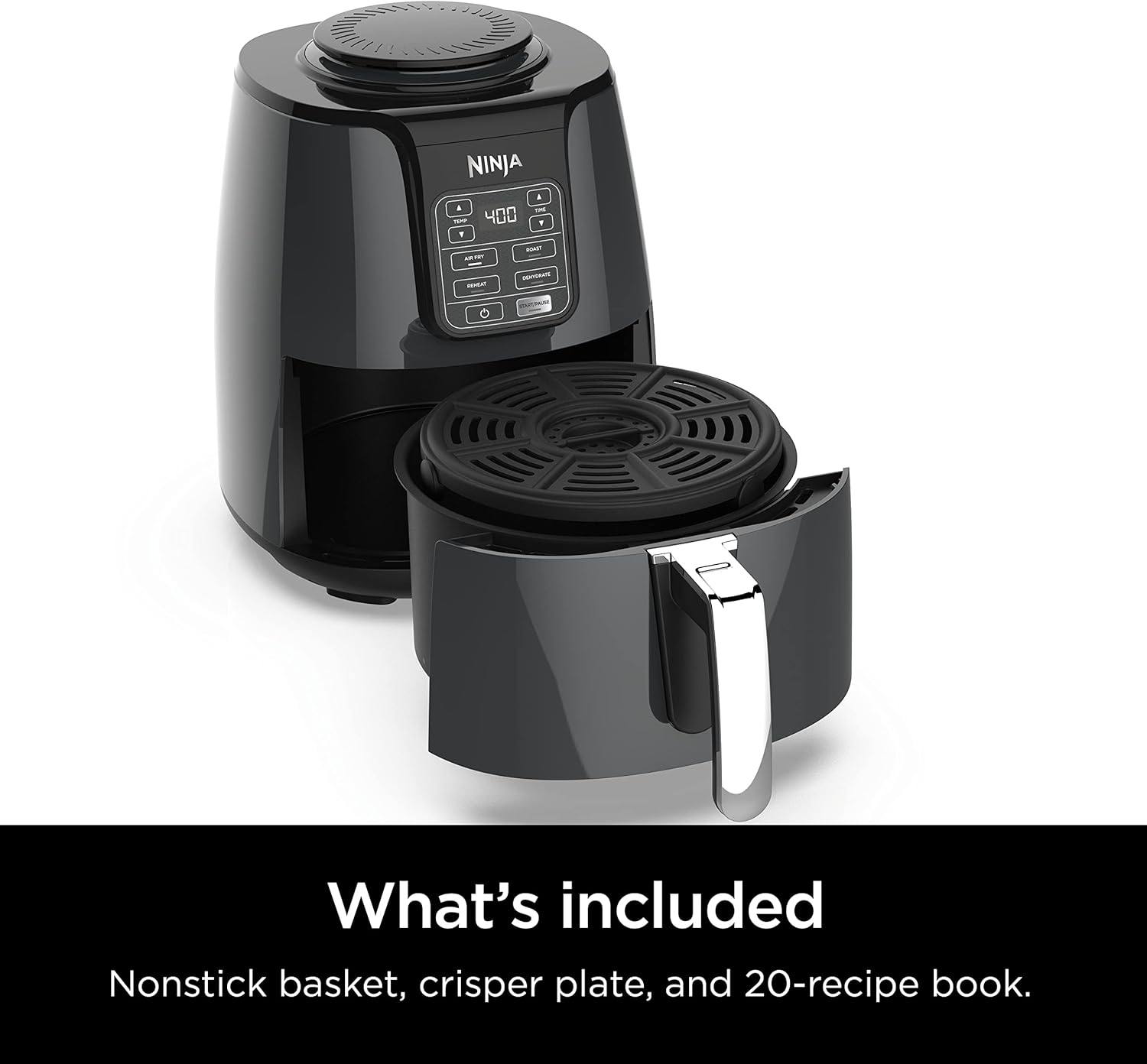 Ninja Air Fryer, Roast, Bake, Air Fry, Roast, Broil, Reheats, & Dehydrates, 4-in-1, Fries, Frozen Food, Veggies, and Juicy Meat, Less Oil, Easy Meals, Healthy Meals, Compact, 4 QT, Grey, AF101