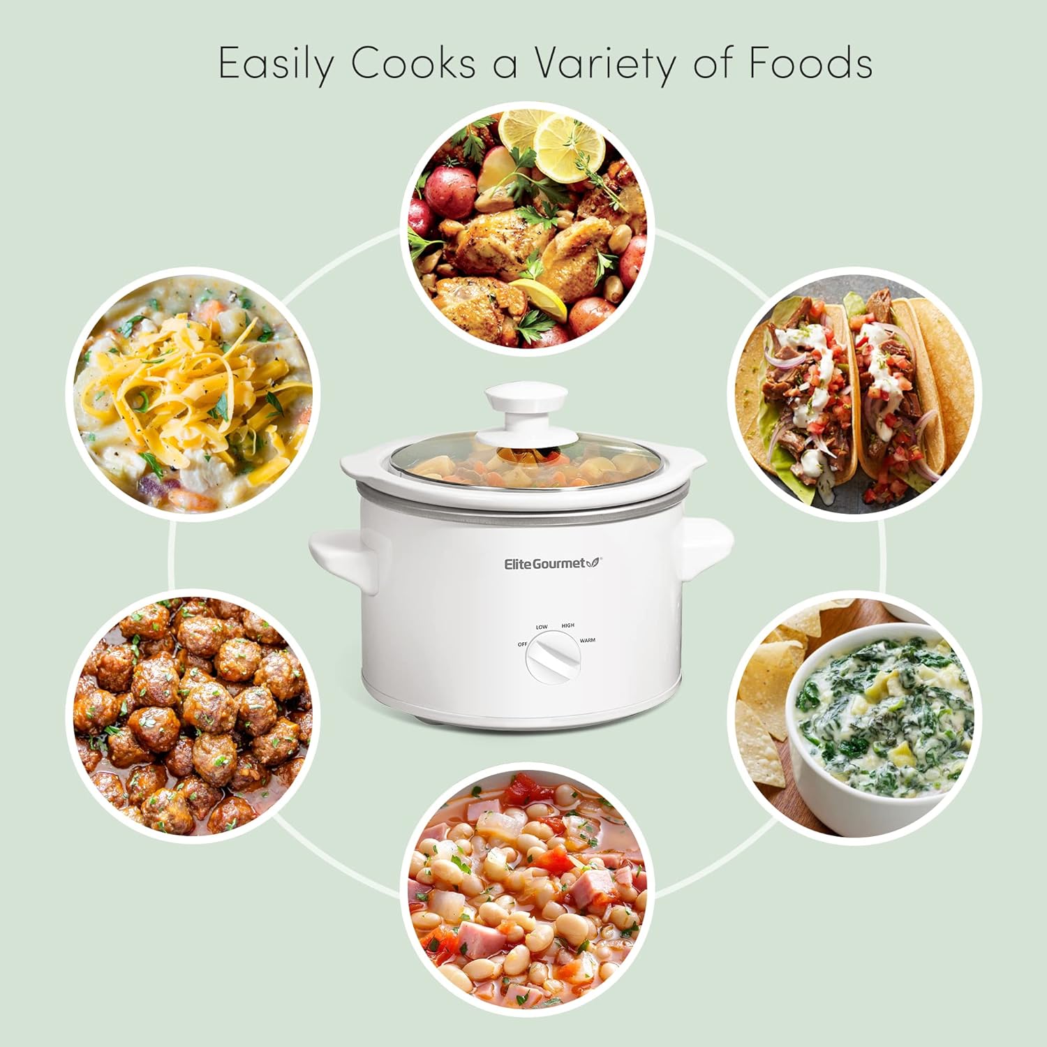 Elite Gourmet MST-250XS Electric Slow Cooker Ceramic Pot, Adjustable Temp, Entrees, Sauces, Stews & Dips, Dishwasher Safe Glass Lid & Crock, 1.5 Quart, Stainless Steel