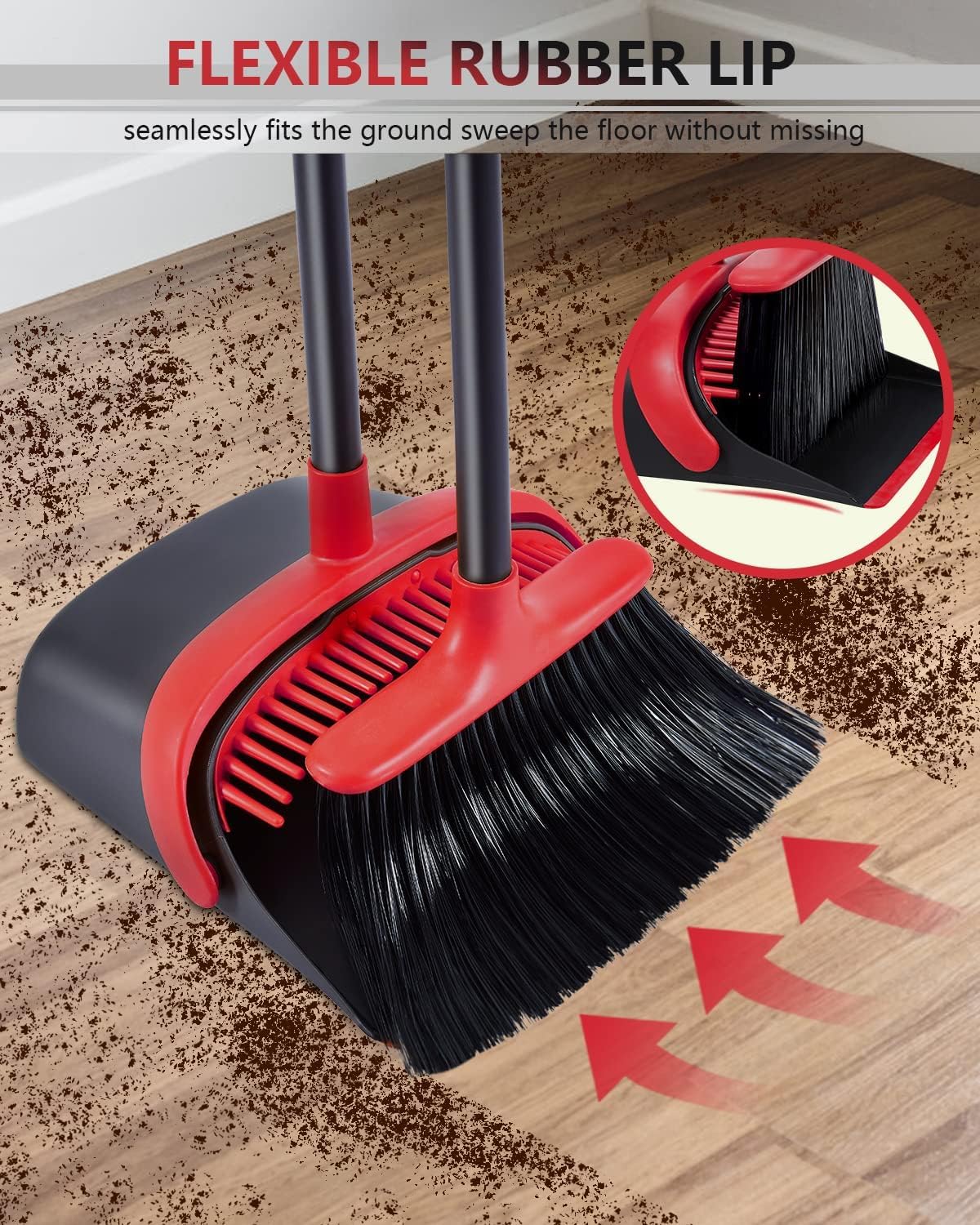 Broom and Dustpan, Broom and Dustpan Set for Home, Long Handle Broom with Dustpan, Broom and Dustpan Combo for Office Home Kitchen Lobby Floor Use Dustpan and Broom Set