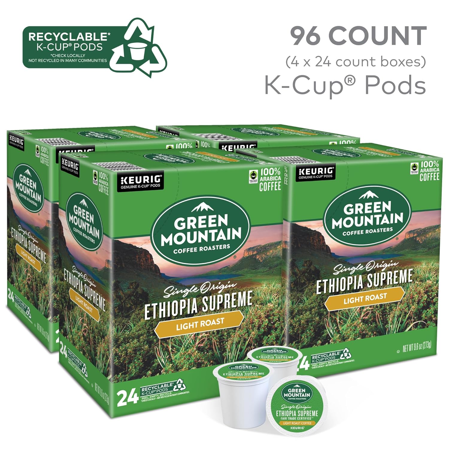Green Mountain Coffee Roasters Breakfast Blend Single-Serve Keurig K-Cup Pods, Light Roast Coffee, 96 Count