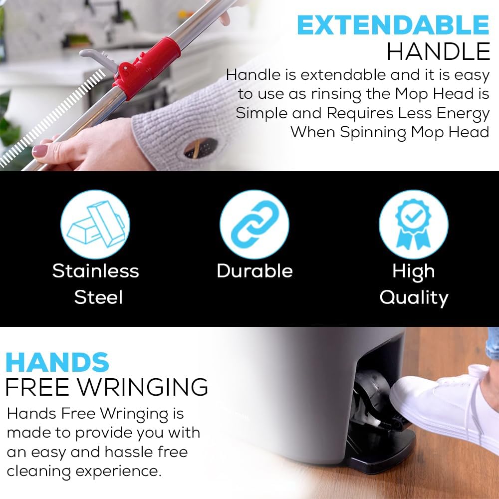 SIMPLI-MAGIC 79349 Spin Mop Cleaning System with 3 Microfiber Mop Heads, Red/GRAY,Red/Black