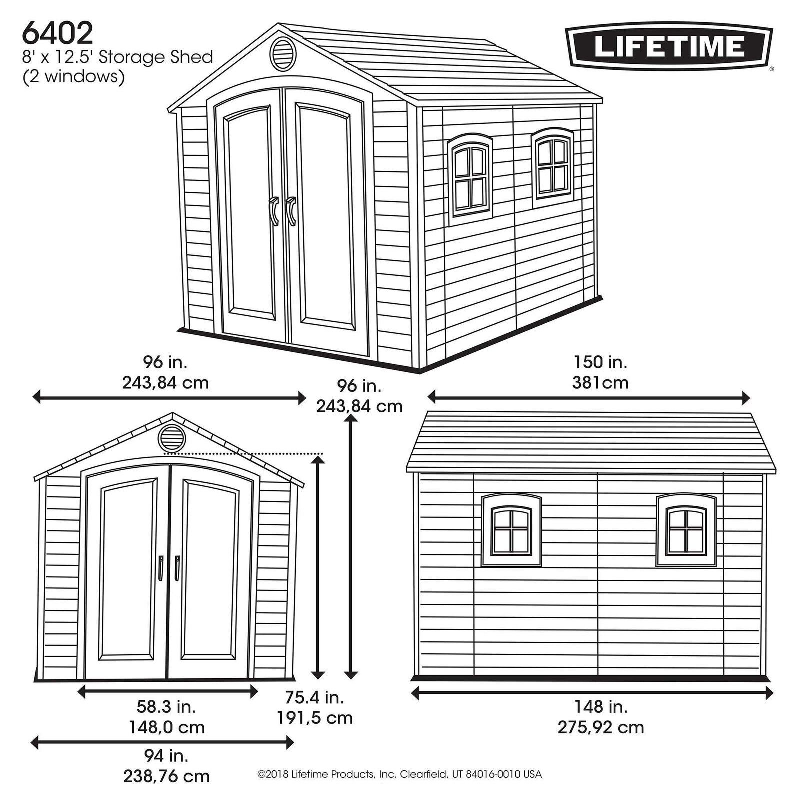8 ft. W x 12.5 ft. D Plastic Storage Shed