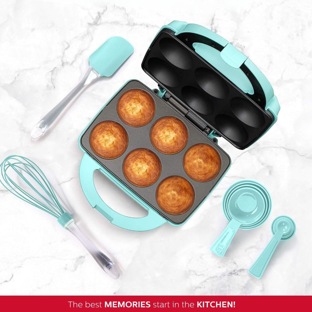 Holstein Housewares Non-Stick Cupcake Maker, Teal - Makes 6 Cupcakes, Muffins, Cinnamon Buns - Birthdays, Holidays, and More