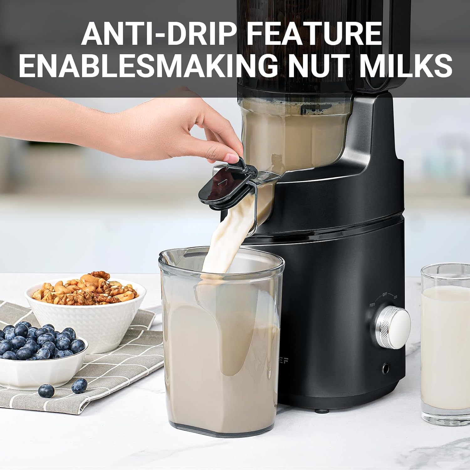 Juicer Machines, AMZCHEF 5.3-Inch Self-Feeding Masticating Juicer Fit Whole Fruits & Vegetables, Cold Press Electric Juicer Machines with High Juice Yield, Easy Cleaning, BPA Free, 250W, Black