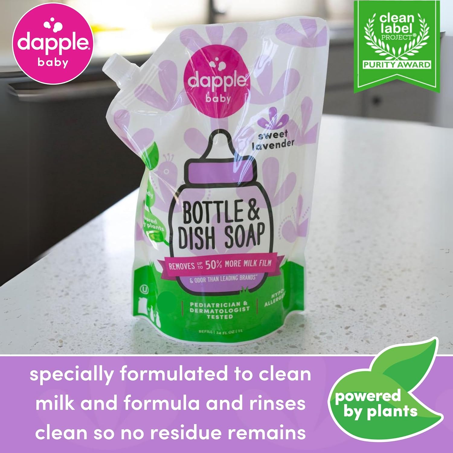 Dapple Baby Bottle Soap, Hypoallergenic Dish Soap for Baby Bottles, Powered by Plants, 1 Pump Included, Packaging May Vary, Fragrance Free, 16.9 Fl Oz (Pack of 3)