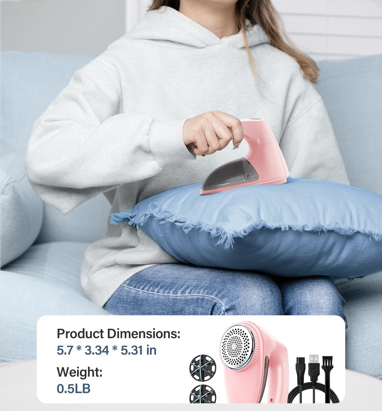 Bymore Fabric Shaver, Lint Shaver, Lint Remover Defuzzer Sweater Shaver for Clothes and Furniture(6-Leaf Blades,65mm Mesh,2 Blades Extra)