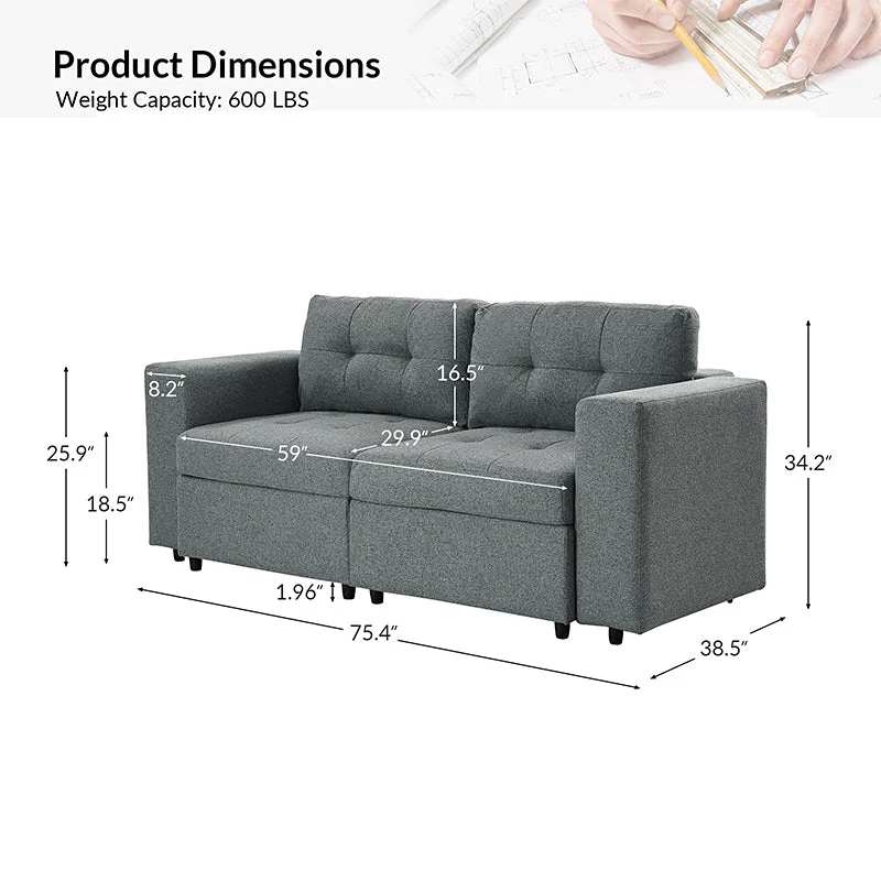 Raquel Sectional Loveseat Storage Wide Armrests Sofa
