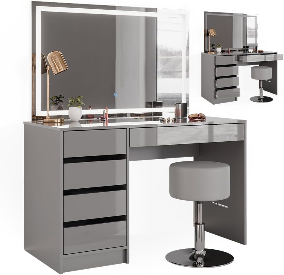 Vicco Sherry Dressing Table Sonoma / White 120 cm with LED Mirror and Stool