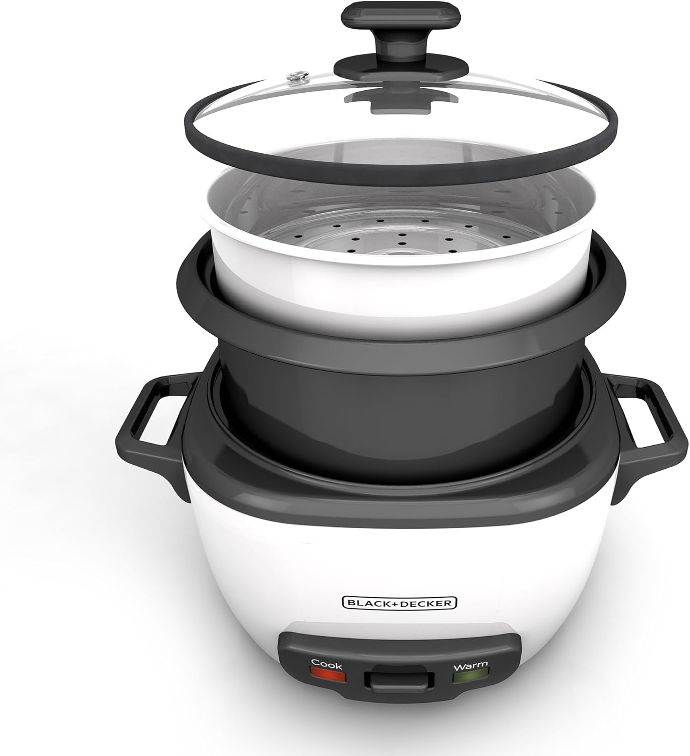 BLACK+DECKER 6-Cup Rice Cooker, RC506, 3-cup Uncooked Rice, Steaming Basket, Removable Non-Stick Bowl, One Touch
