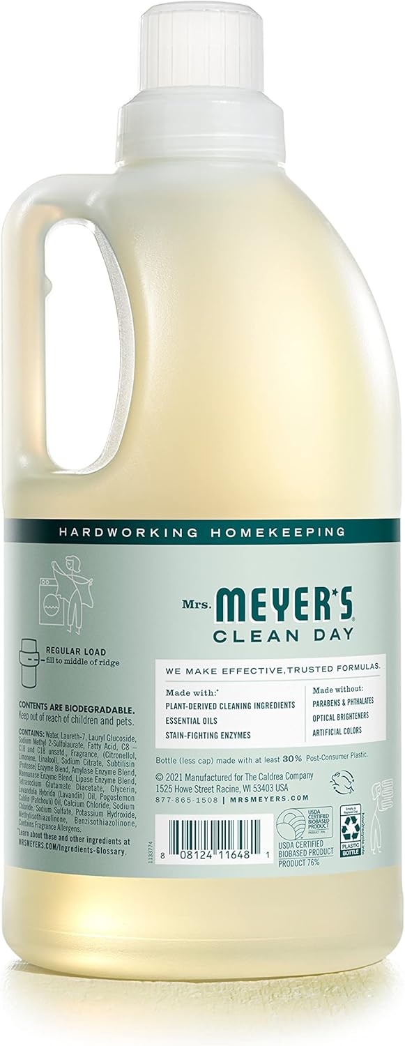 MRS. MEYER'S CLEAN DAY Liquid Laundry Detergent, Biodegradable Formula Infused with Essential Oils, Lavender, 64 oz (64 Loads)