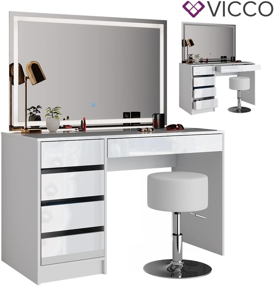 Vicco Sherry Dressing Table Sonoma / White 120 cm with LED Mirror and Stool