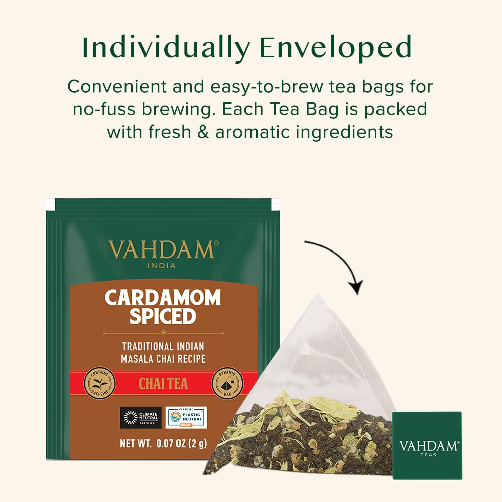 VAHDAM, Organic Turmeric Ginger Herbal Tea Bags (100 Pyramid Tea Bags) Caffeine Free, Non GMO, Gluten Free | 100% Pure Herbal Blend - Savory & Spicy | Plant-Based Tea Bags | Resealable Ziplock Pouch