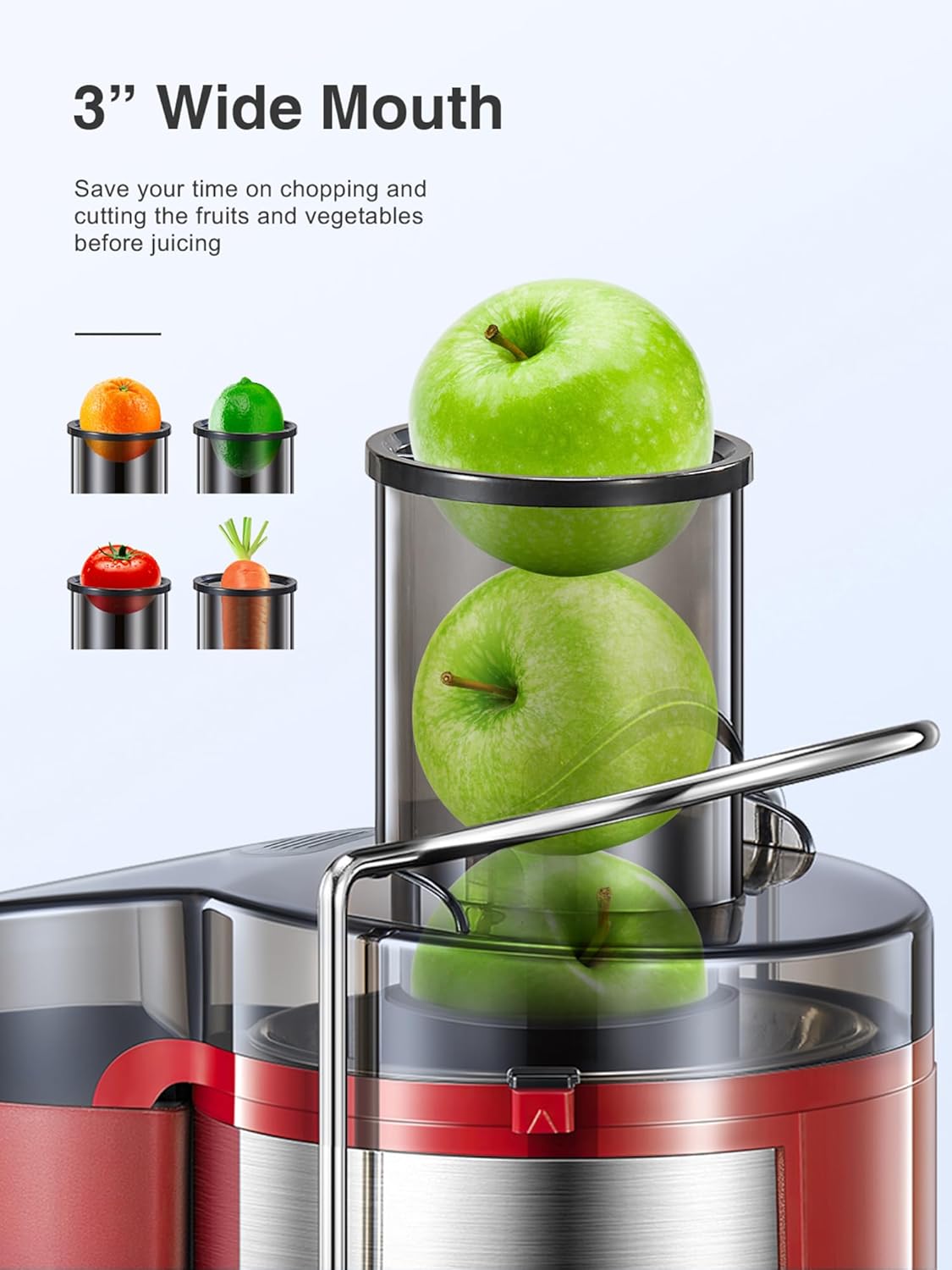 Qcen Juicer Machine, 800W Centrifugal Juicer Extractor with Wide Mouth 3” Feed Chute for Fruit Vegetable, Easy to Clean, Stainless Steel, BPA-free (Black)