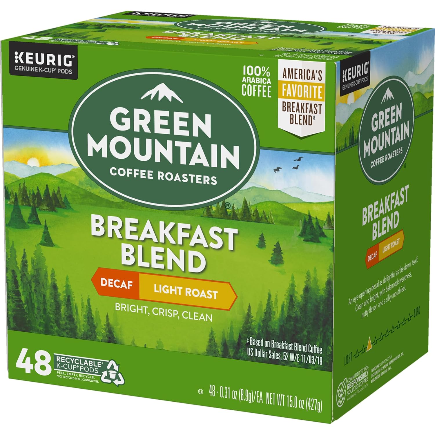 Green Mountain Coffee Roasters Breakfast Blend Single-Serve Keurig K-Cup Pods, Light Roast Coffee, 96 Count