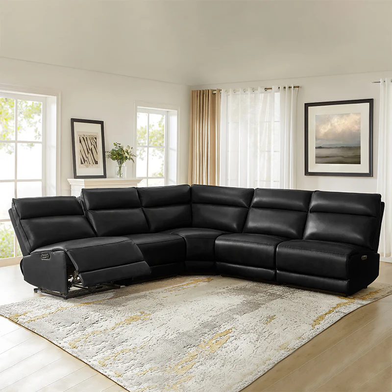 Raphael Genuine Leather Power Reclining Corner Sectional with USB and Type-C