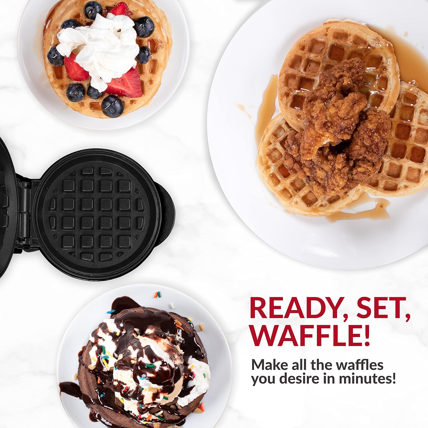 Nostalgia MyMini Cars and Trucks Shape Electric Waffle Maker, 5-Inch Non-Stick Griddle for Waffles, Hash Browns, Eggs, and More, Yellow