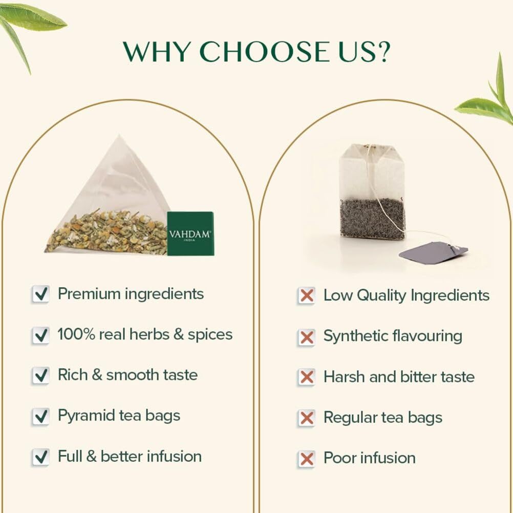 VAHDAM, Organic Turmeric Ginger Herbal Tea Bags (100 Pyramid Tea Bags) Caffeine Free, Non GMO, Gluten Free | 100% Pure Herbal Blend - Savory & Spicy | Plant-Based Tea Bags | Resealable Ziplock Pouch