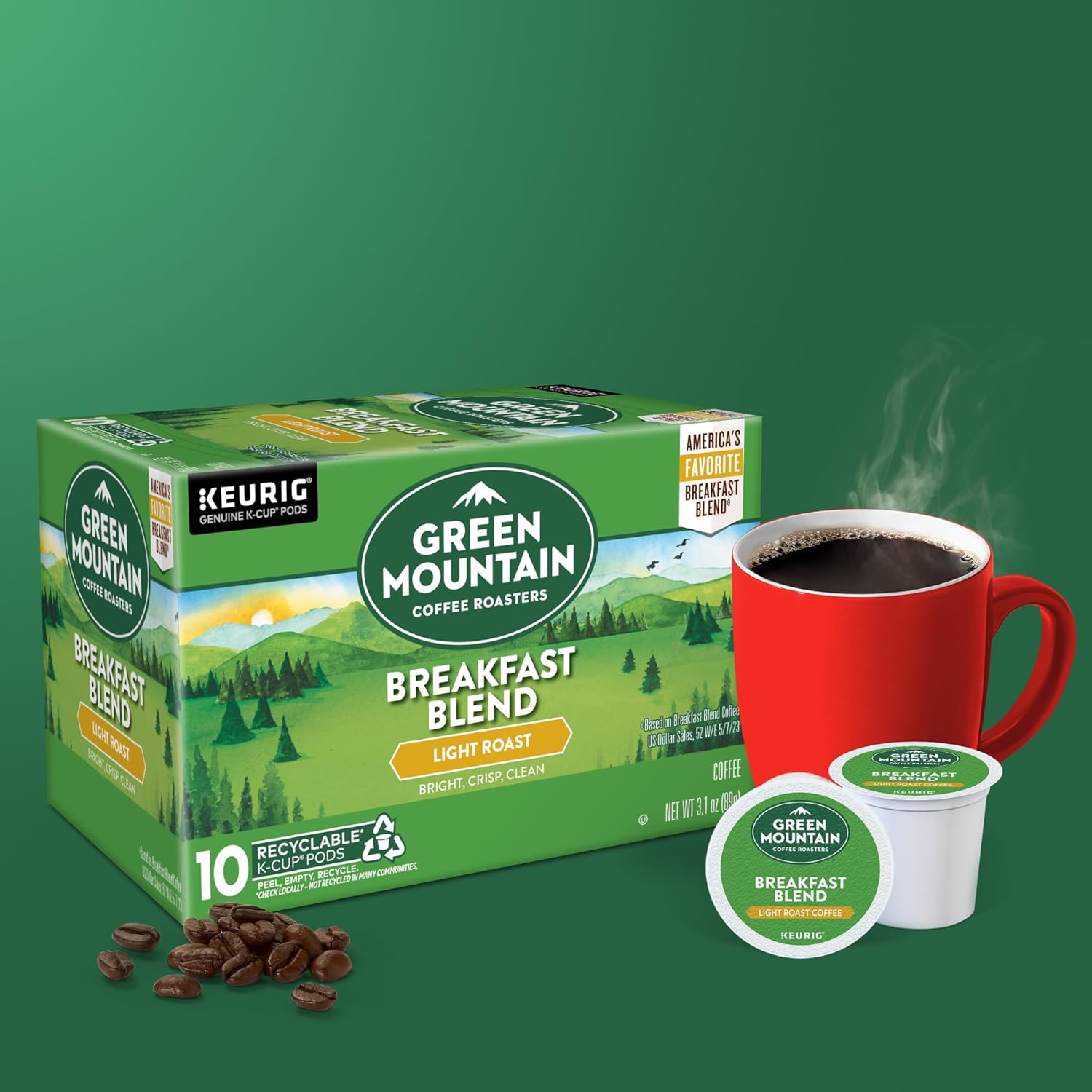 Green Mountain Coffee Roasters Breakfast Blend Single-Serve Keurig K-Cup Pods, Light Roast Coffee, 96 Count