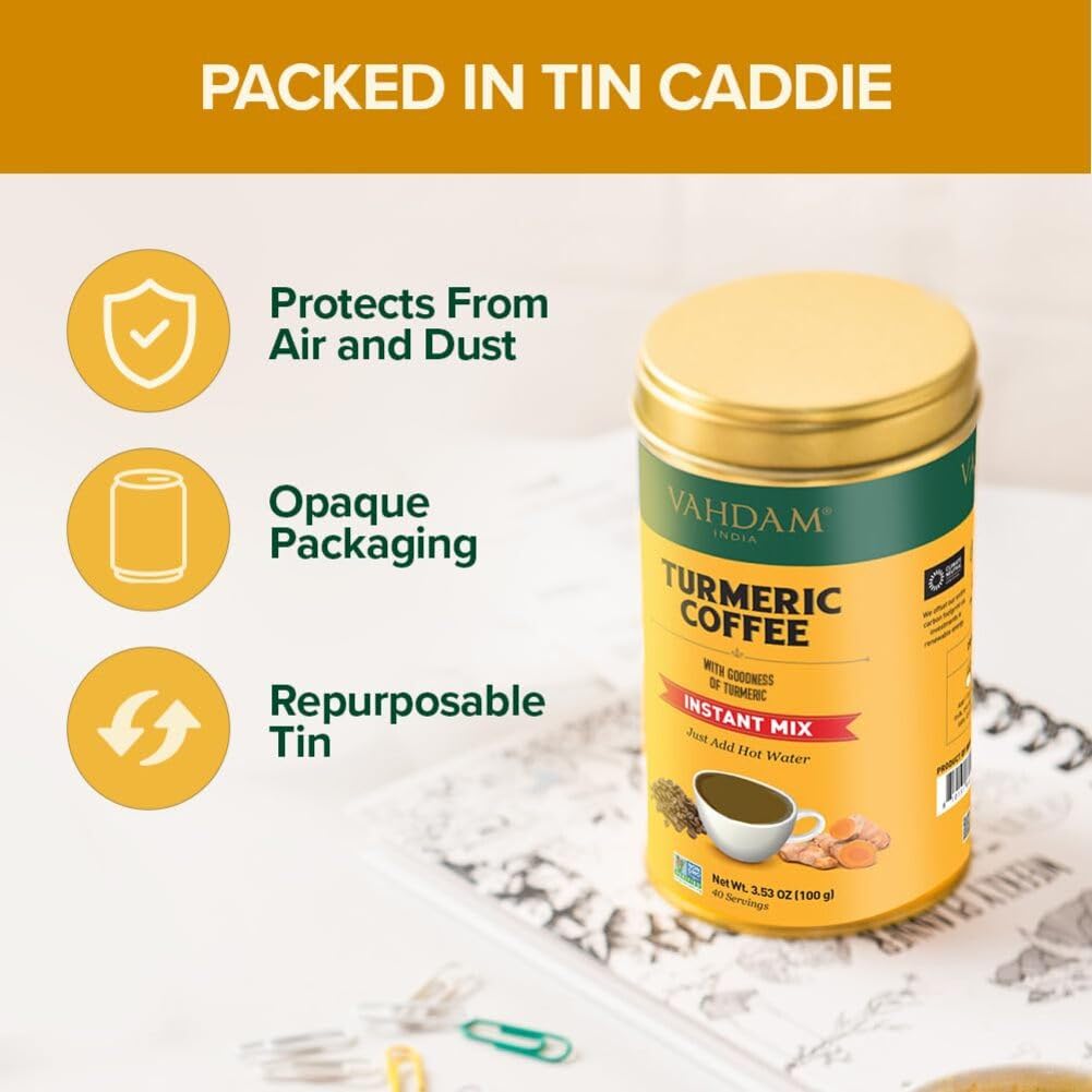 VAHDAM, Organic Turmeric Ginger Herbal Tea Bags (100 Pyramid Tea Bags) Caffeine Free, Non GMO, Gluten Free | 100% Pure Herbal Blend - Savory & Spicy | Plant-Based Tea Bags | Resealable Ziplock Pouch