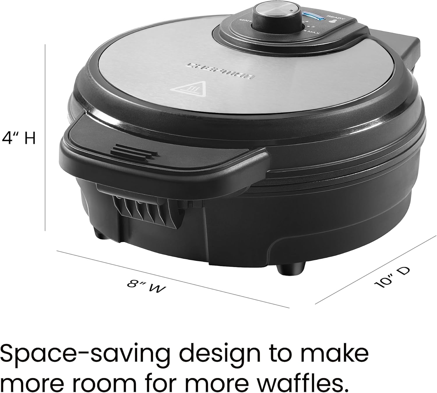 Chefman Anti-Overflow Belgian Waffle Maker w/Shade Selector, Temperature Control, Mess Free Moat, Round Iron w/Nonstick Plates & Cool Touch Handle, Measuring Cup Included, Black