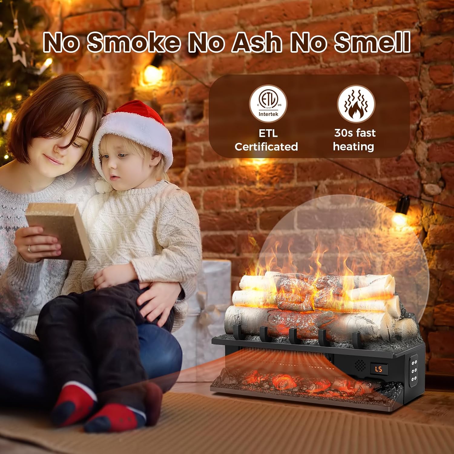 21 Inches Electric Fireplace Insert Log Heater Set, Freestanding Heater with Adjustable Flame Brightness and Flicker Speed, 750w/1500w Heating, Overheat Protection, Remote Control