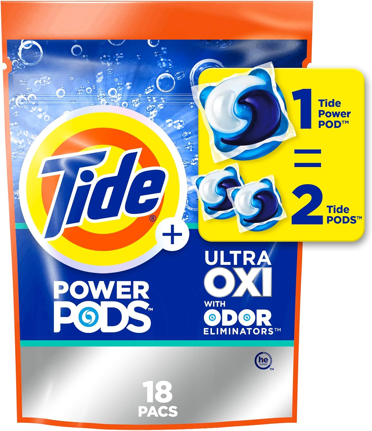 Tide Ultra OXI Power PODS with Odor Eliminators Laundry Detergent Pacs 45 Count For Visible and Invisible Dirt