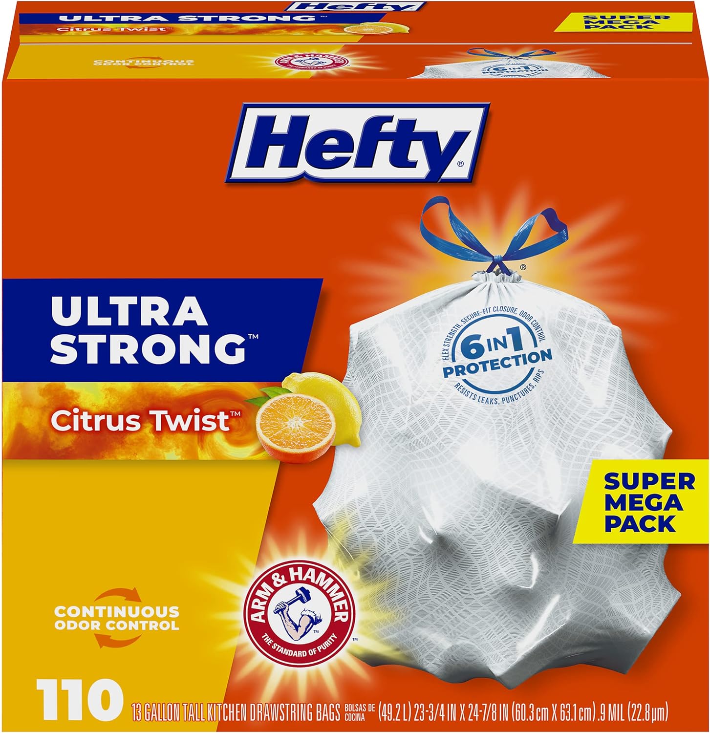 Hefty Ultra Strong Tall Kitchen Trash Bags, Lavender & Sweet Vanilla Scent, 13 Gallon, 80 Count
